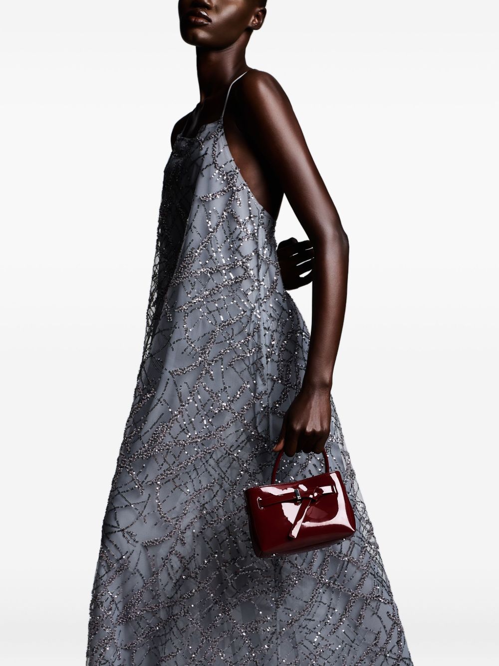 Emporio Armani Long tulle dress with all-over micro sequin and jet embroidery