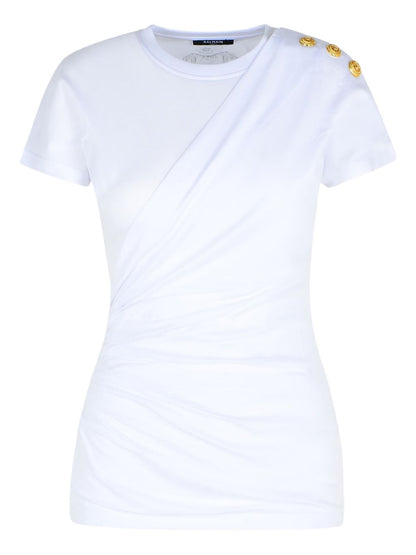 Balmain Shoulder-buttons draped T-shirt