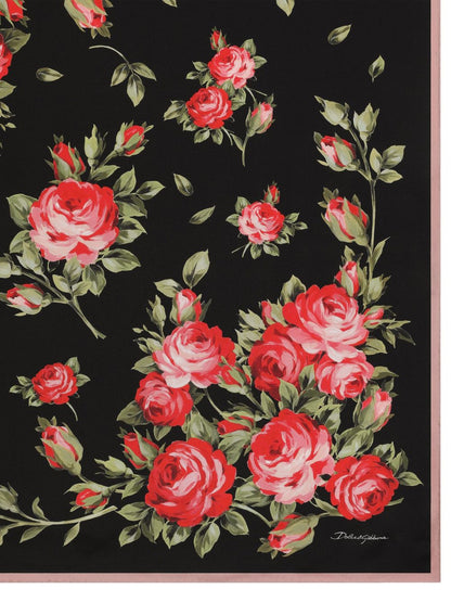 Dolce & Gabbana-Roses Bouquet Print Silk Foulard