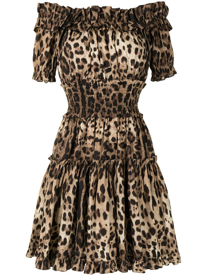 Dolce & Gabbana-leopard-print short dress in brown cotton poplin