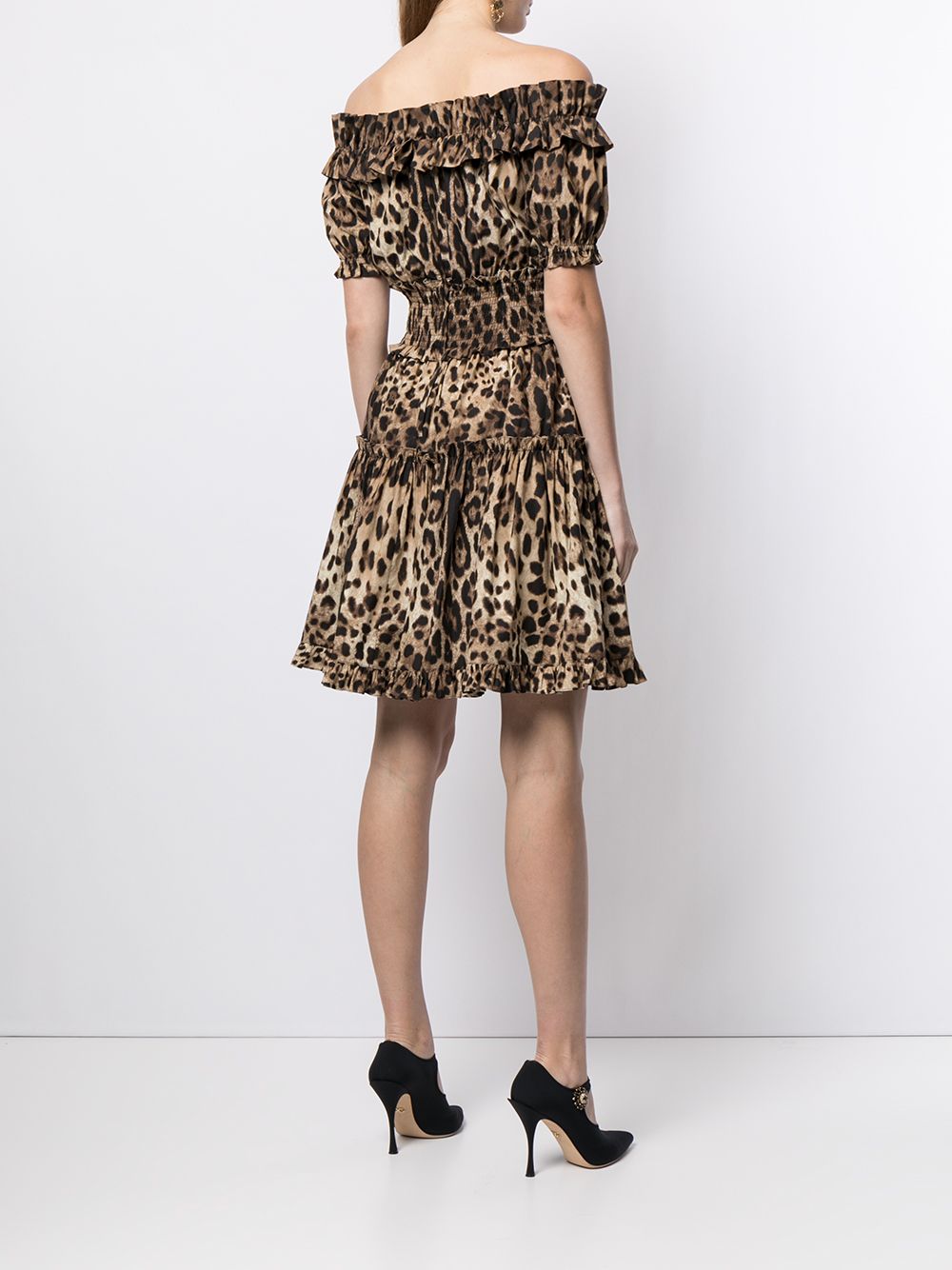 Dolce & Gabbana-leopard-print short dress in brown cotton poplin
