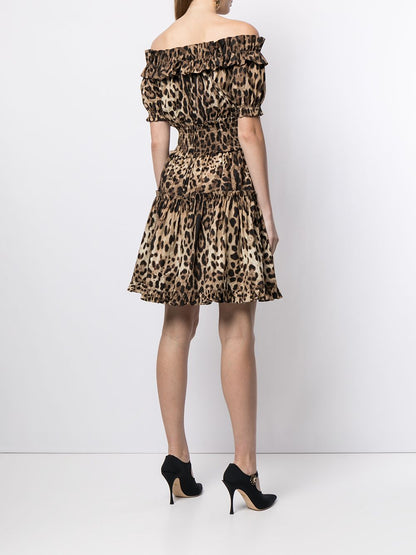 Dolce & Gabbana-leopard-print short dress in brown cotton poplin