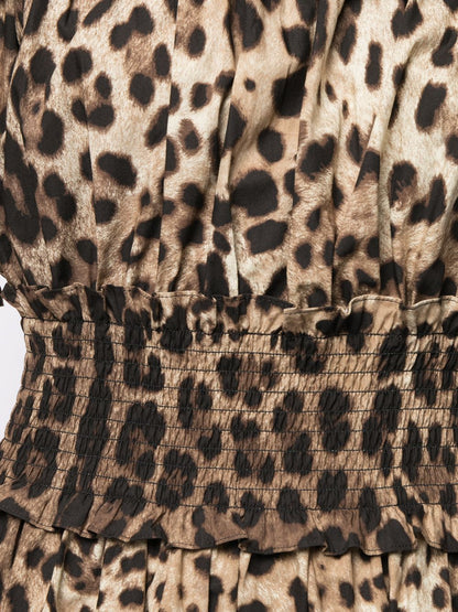 Dolce & Gabbana-leopard-print short dress in brown cotton poplin
