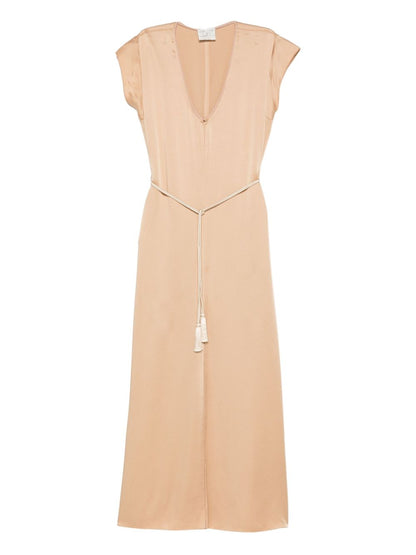 Forte Forte V-neck tie tassel detail short sleeves Midi dress