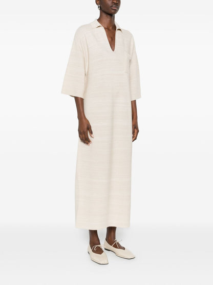 Fabiana Filippi V-neck tonal stripes collar Wool and cotton shirtdress