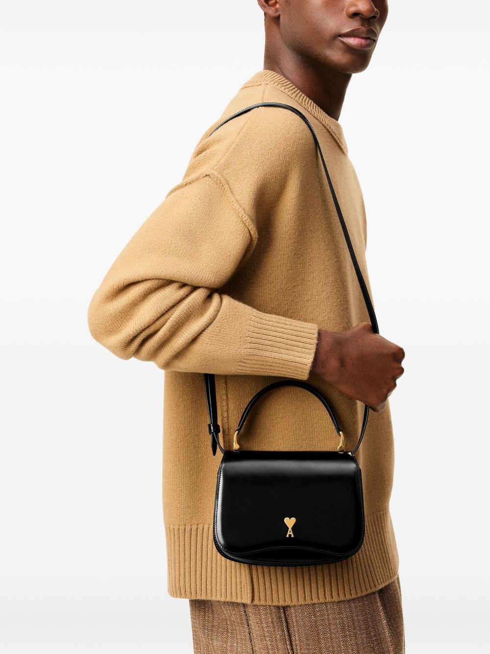 Ami Paris Black Cow Leather Top Handle Paris Paris Bag