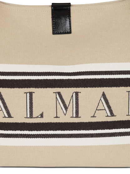 Balmain Medium Release Shopper Bag In Canvas And Calfskin