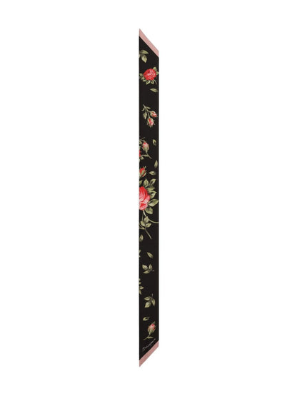 Dolce & Gabbana-Rose Bouquet-print silk twill bandeau/skinny scarf