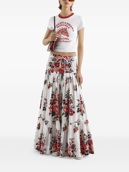 Dolce & Gabbana-Pleated tiered floral-print cotton-poplin midi skirt