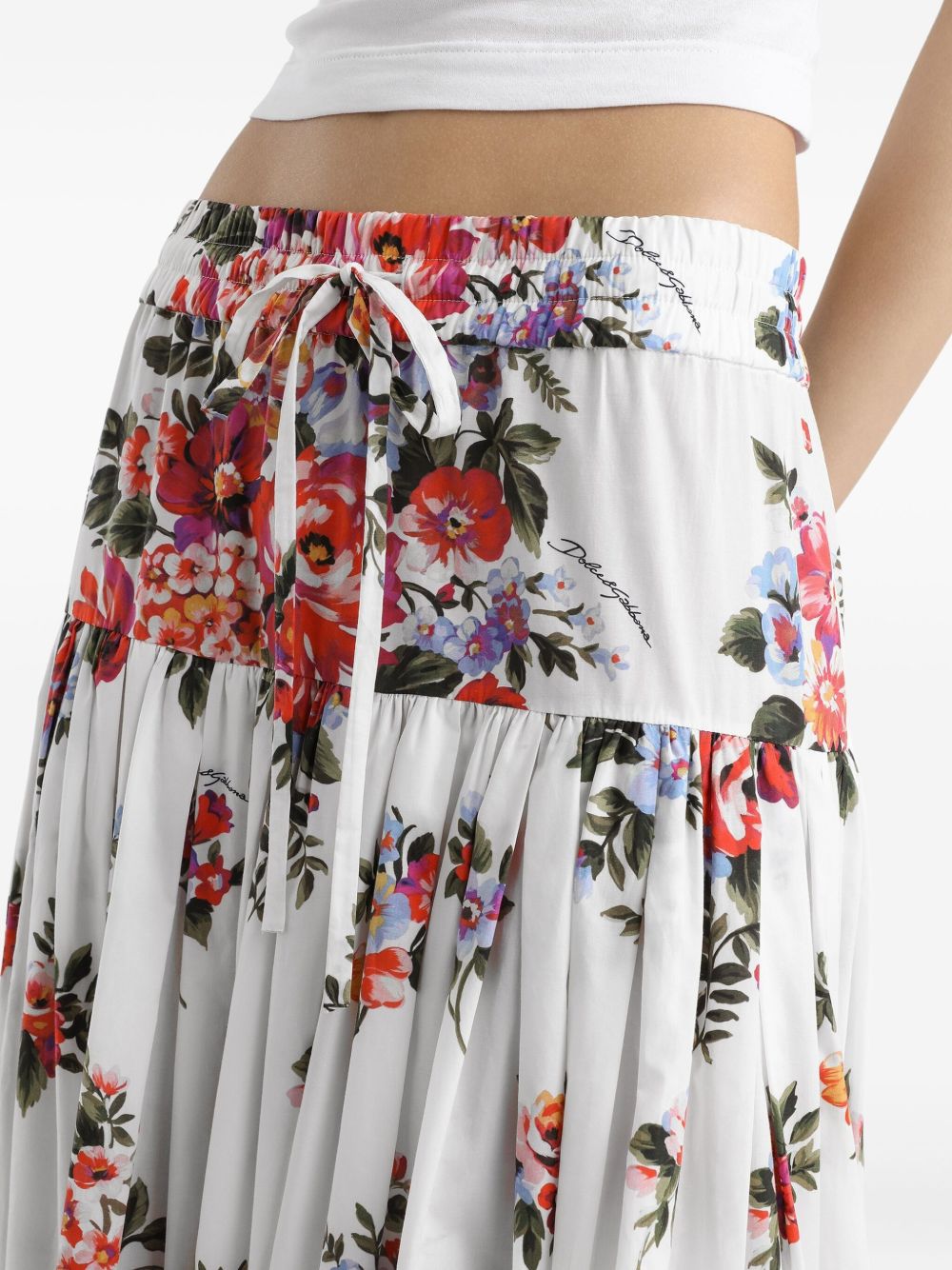 Dolce & Gabbana-Pleated tiered floral-print cotton-poplin midi skirt
