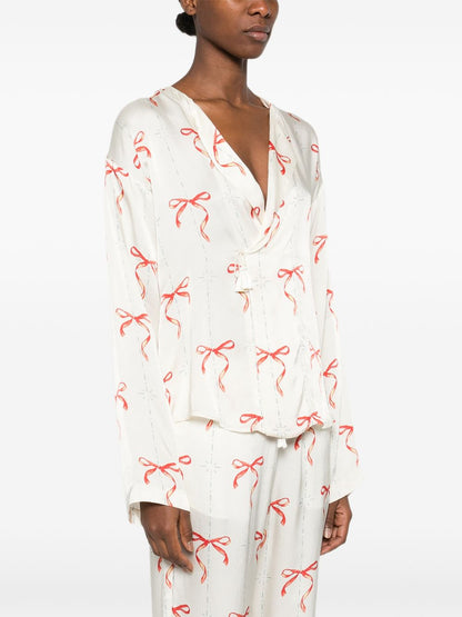 Forte Forte V-neck Printed crossed shirt