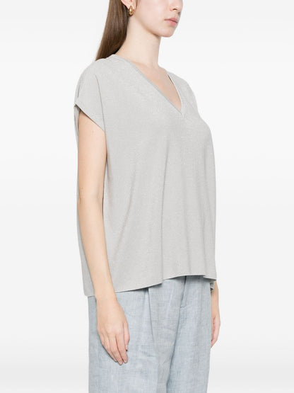 Fabiana Filippi V-neck short sleeves knitted construction Cotton v-necked top