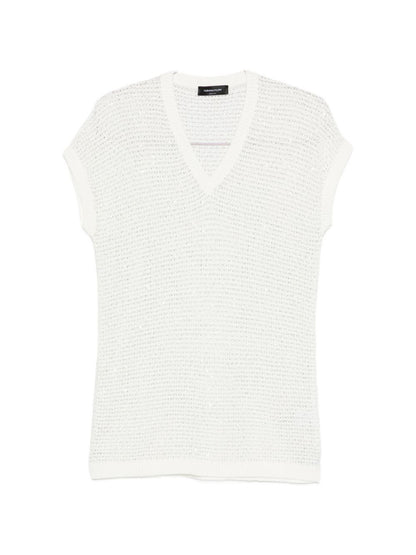 Fabiana Filippi V-neck short sleeves sequin embellishments Openwork top