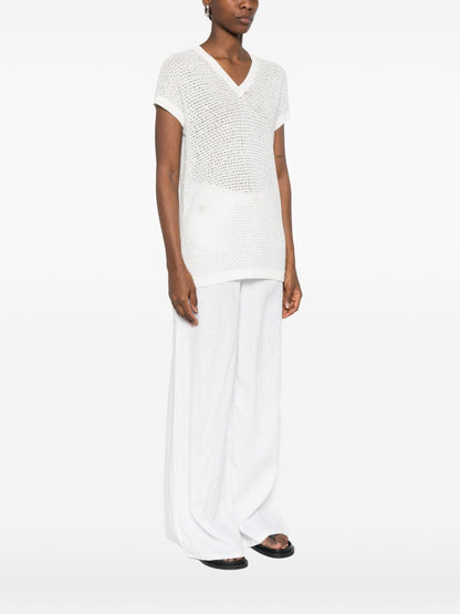 Fabiana Filippi V-neck short sleeves sequin embellishments Openwork top
