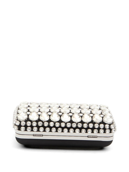 Self-portrait Black Satin Crystal Clutch Bag