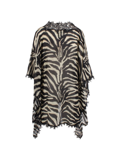 Ermanno Scervino V-neck short sleeves asymmetric hem Printed short kaftan