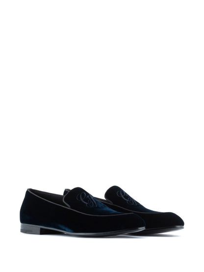 Giorgio Armani Embroidered logo velvet loafers
