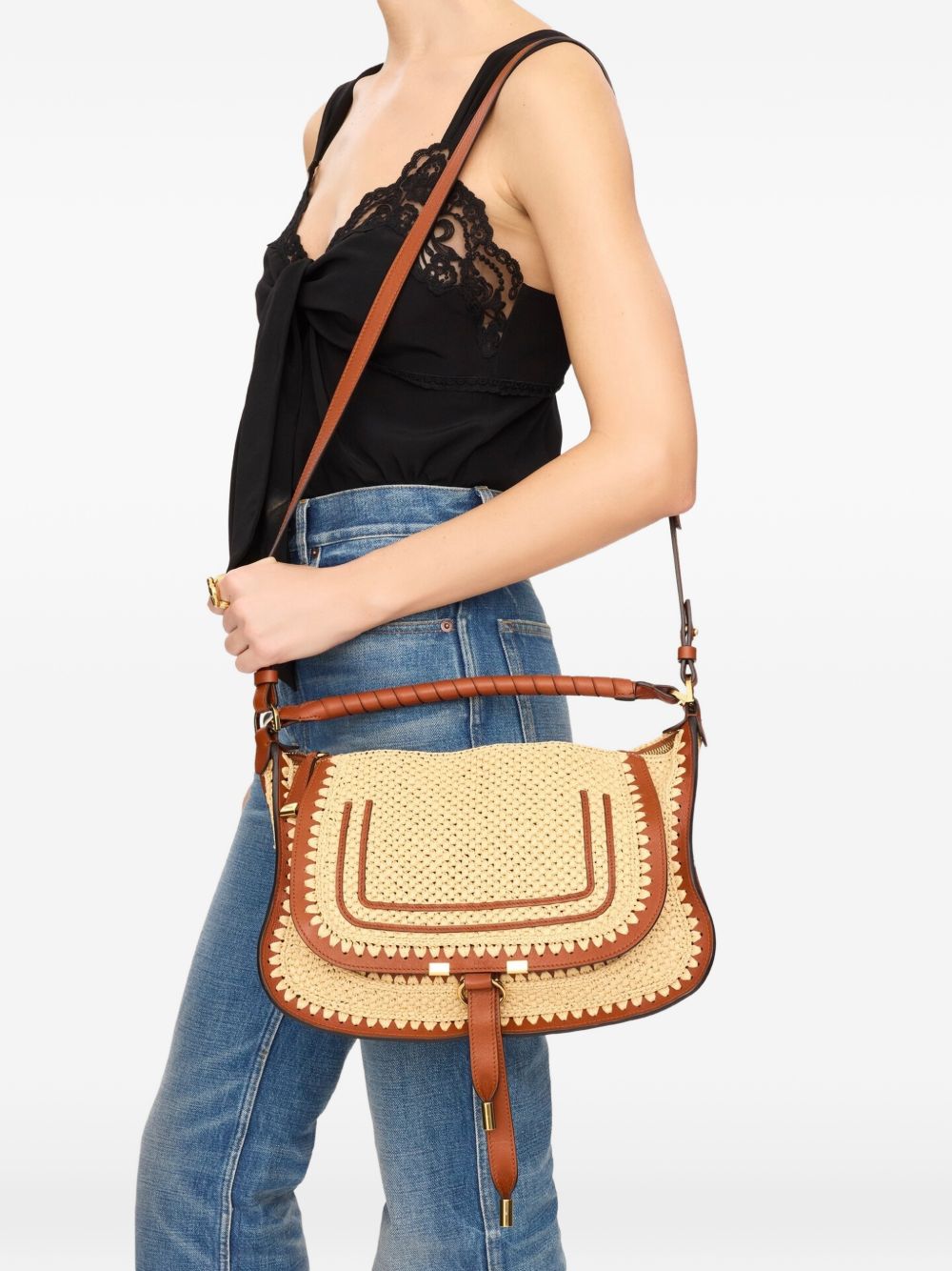 Chloé Marcie small rafia shoulder bag