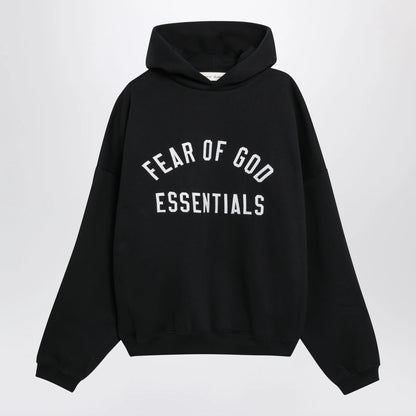 Fear of God Essentials Black cotton fleece hoodie with logo embroidery