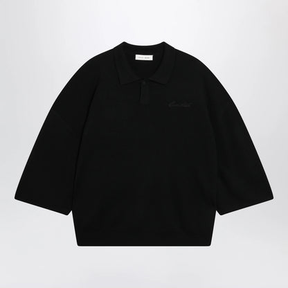 Fear of God Essentials Signature 90s-style knit 3/4-sleeve polo in black