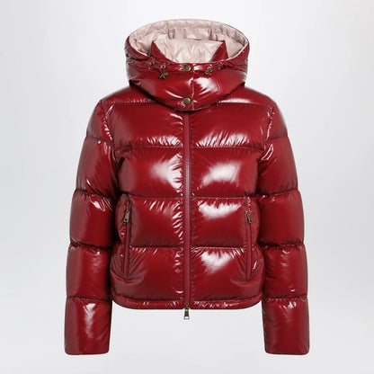Moncler Niveole cropped down jacket in glossy nylon red