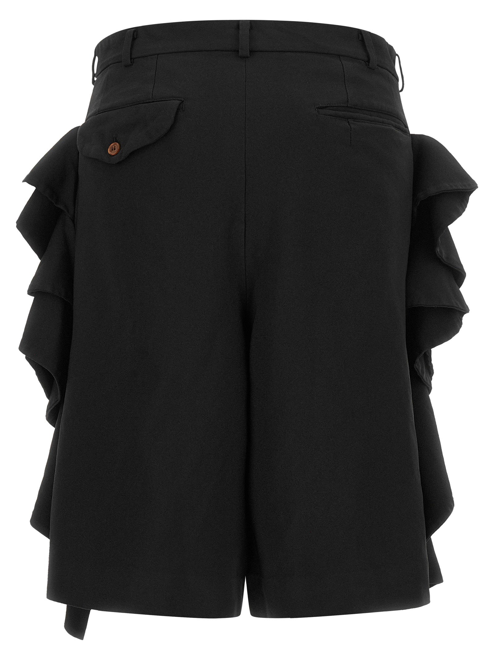 Comme Des Garcons Black Sculptural Ruffle Bermuda Shorts