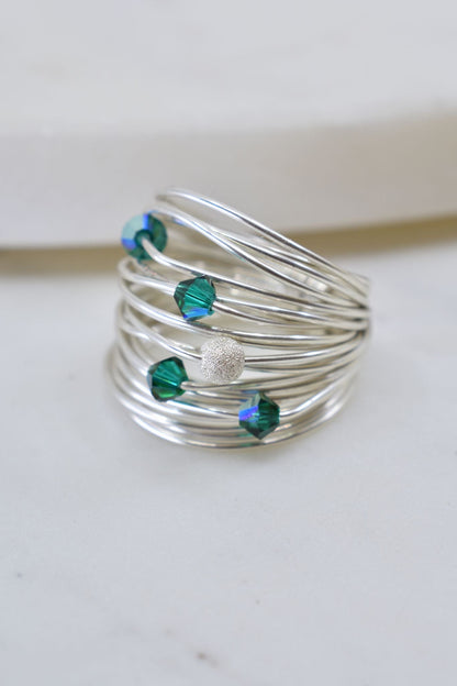 Marcia Wire Wrap Ring with Deep Green Swarovski Crystals