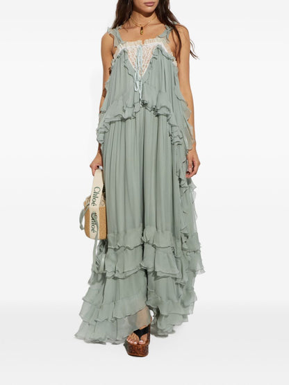 Chloé Ruffled Silk-Mousseline Maxi Dress