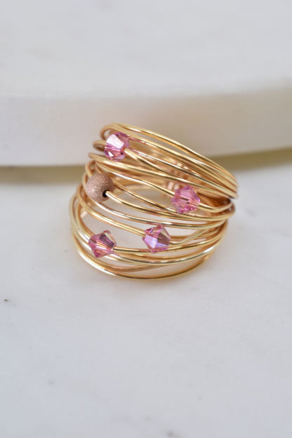 Marcia Wire Wrap Ring with Hot Pink Swarovski Crystals