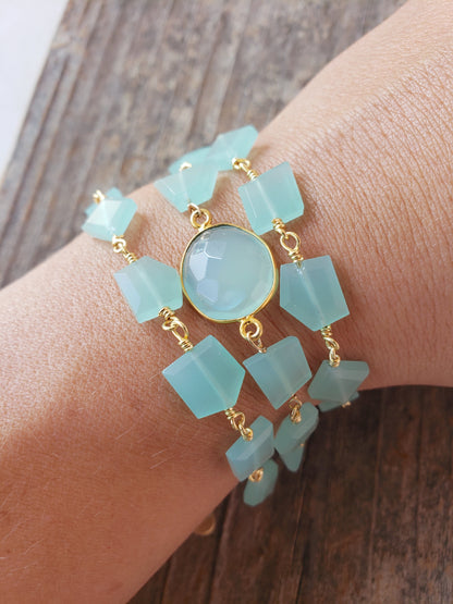 Hana Wrap Bracelet/Necklace in Chalcedony - Chunky Stone