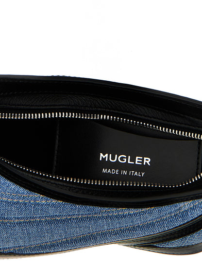 Mugler Small Denim Spiral Curve 01 Shoulder Bag