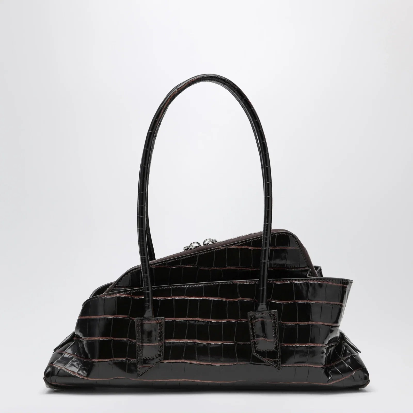 The Attico La Passeggiata Small bag in coffee crocodile-print leather