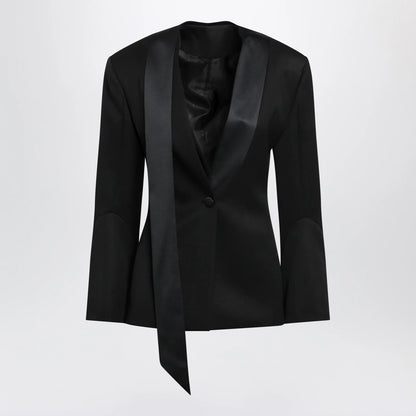 The Attico Black virgin wool tuxedo jacket with satin lapels