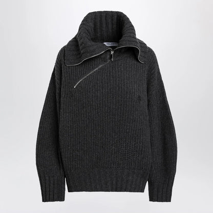 The Attico Dark grey wool and cashmere sweater with zip