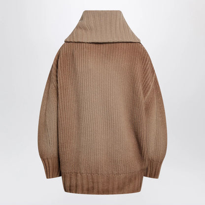 The Attico Camel wool and cashmere sweater with asymmetric zip