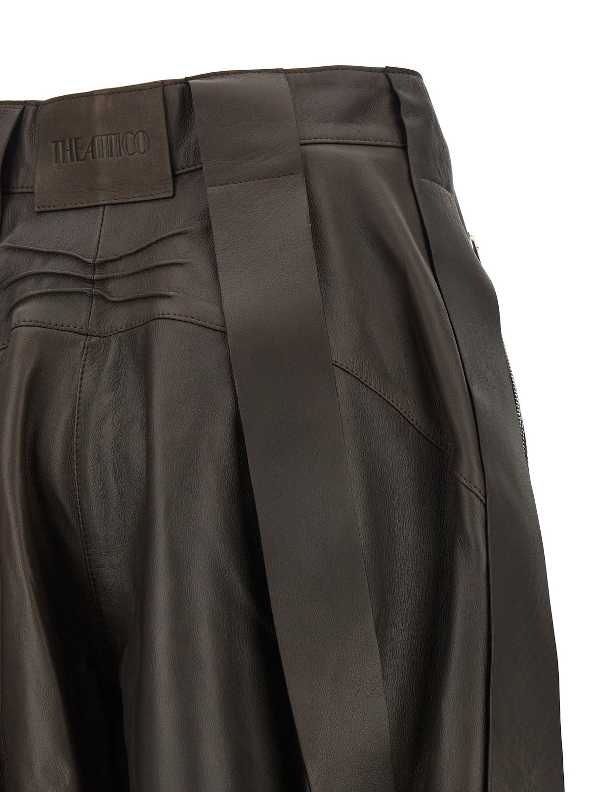 The Attico Brown Leather Bermuda Shorts