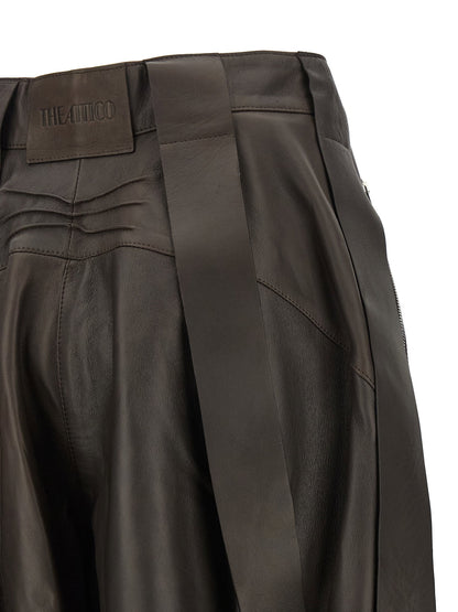 The Attico Brown Leather Bermuda Shorts