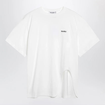 The Attico Oversized cotton jersey T-shirt with cutout hem, white
