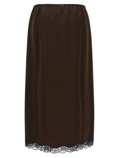 Twin Set Satin Froissé And Lace Skirt