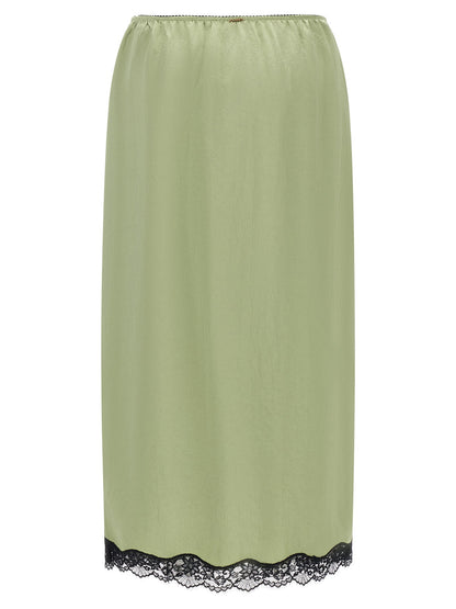 Twin Set Satin Froissé And Lace Skirt