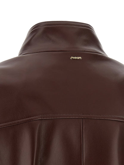 Twin Set Leather Effect Bomber Jacket