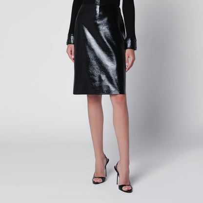 Courreges Courrèges Knee-length lined vinyl skirt in black