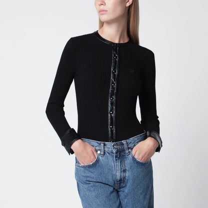 Courreges Courrèges Ribbed viscose-blend cardigan with vinyl trim, black
