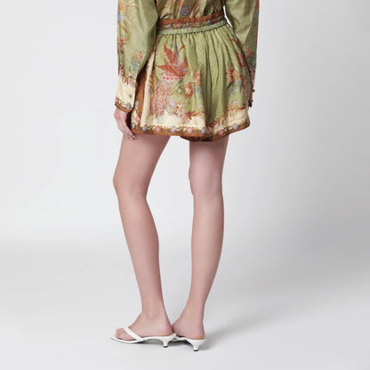 ZIMMERMANN Khaki floral silk Indra relaxed shorts