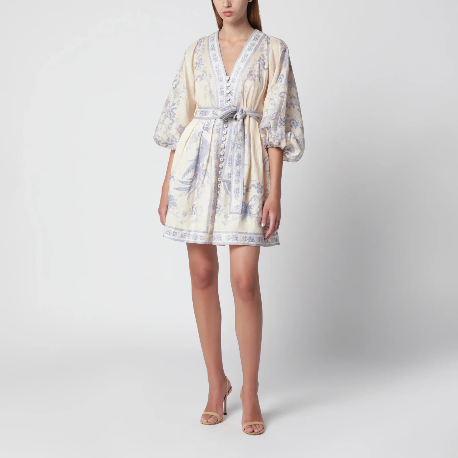 ZIMMERMANN Indra Plunge dress in cream/lilac linen