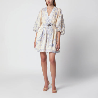 ZIMMERMANN Indra Plunge dress in cream/lilac linen