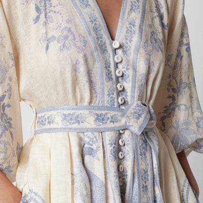 ZIMMERMANN Indra Plunge dress in cream/lilac linen