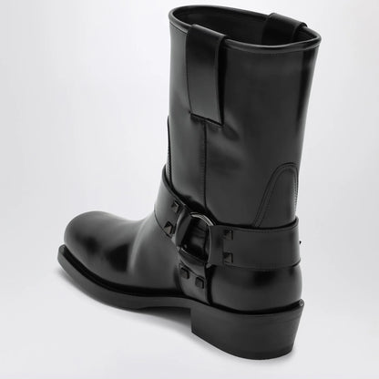Valentino Garavani Black leather Biker Rockstud low boot