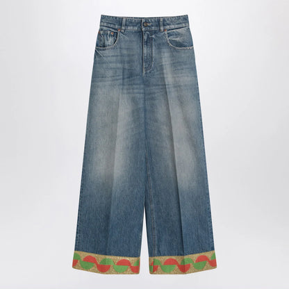 Valentino Blue washed jeans with jacquard bottoms