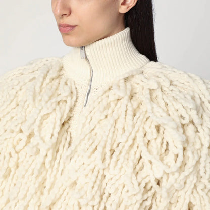 Stella McCartney White wool bomber jacket with fringes